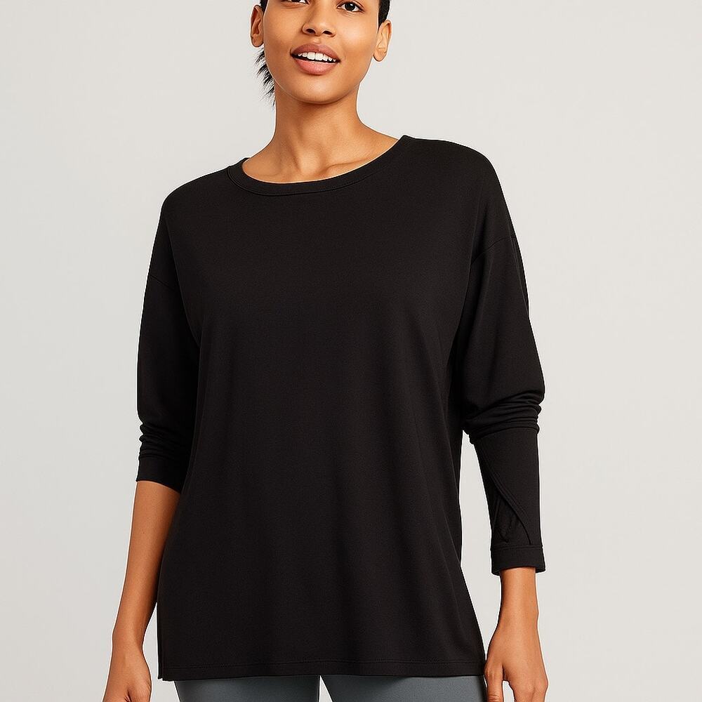 White Birch Black Tunic Top w/‎ Twist Sleeve Detail Modern Minimal Boutique